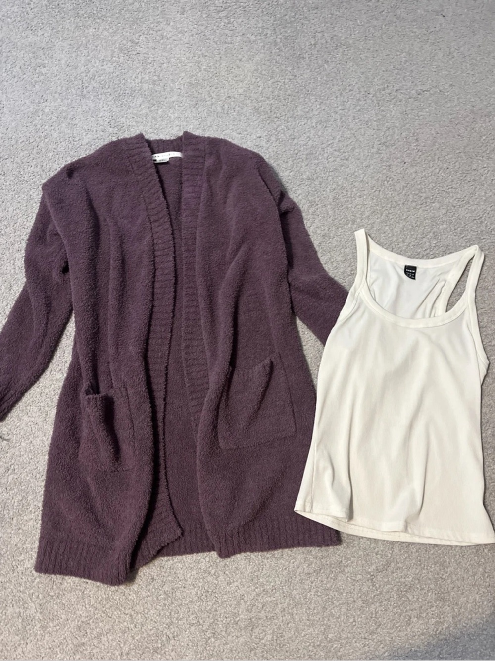 Max Studio Women’s Purple Soft Cardigan Sweater W/ White Tank Combo Size XS M